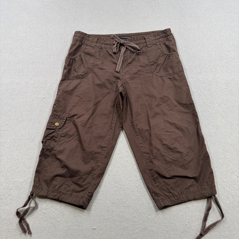 Calvin Klein Cargo Pants Women's 16 Brown Loose Fit Drawstring Utility Cropped